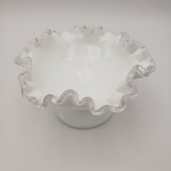 Vintage Fenton Silver Crest Milk Glass Compote Circa 1942-1972 - Picture 9 of 10